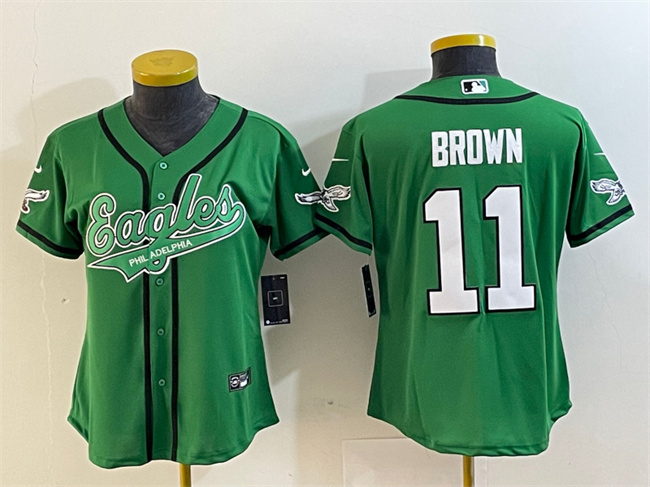 Women's Philadelphia Eagles #11 A. J. Brown Green Cool Base Stitched Baseball Jersey(Run Small)